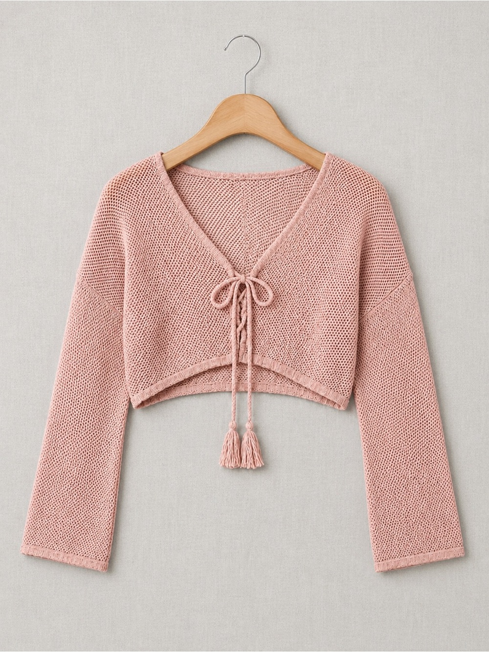 MINKPINK Pink Ribbed Tie Front Crochet/Knit Sweater